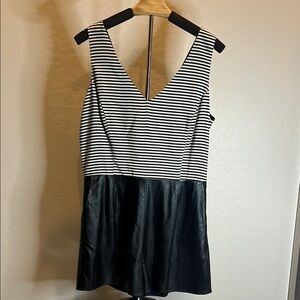 Red by Saks Fifth Avenue Striped Tank Faux Leather romper size Medium